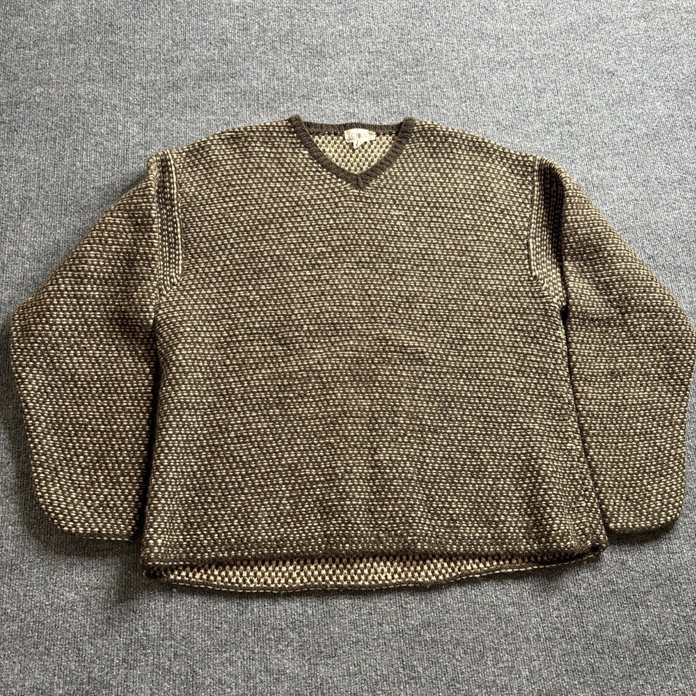 J.Crew Oarsman Tag Wool Sweater Men's Large Brown V-Neck 100% Wool Knit